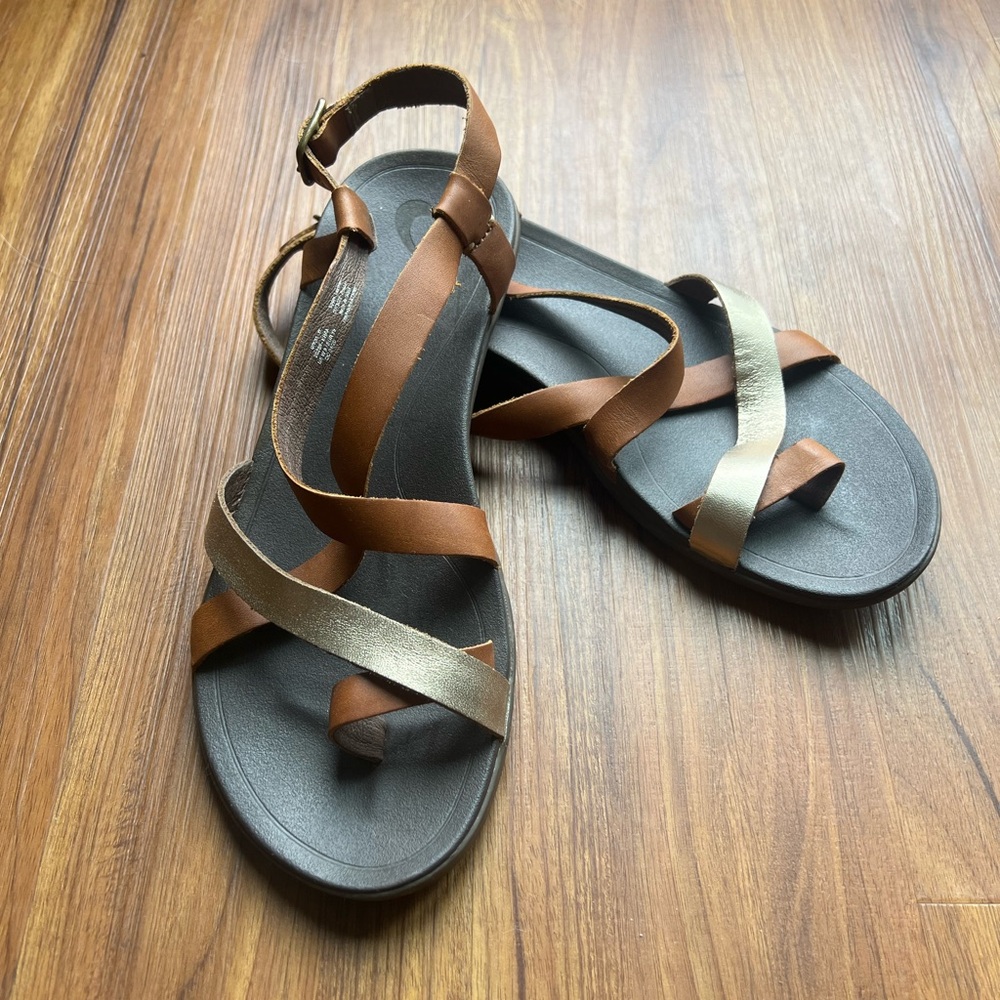 Women's Strappy Sandals - Brown and Gold